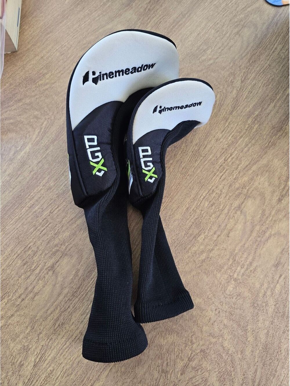 Pinemeadow PGX Golf Club Headcovers Set of 2 – Black and White with Green Accnts